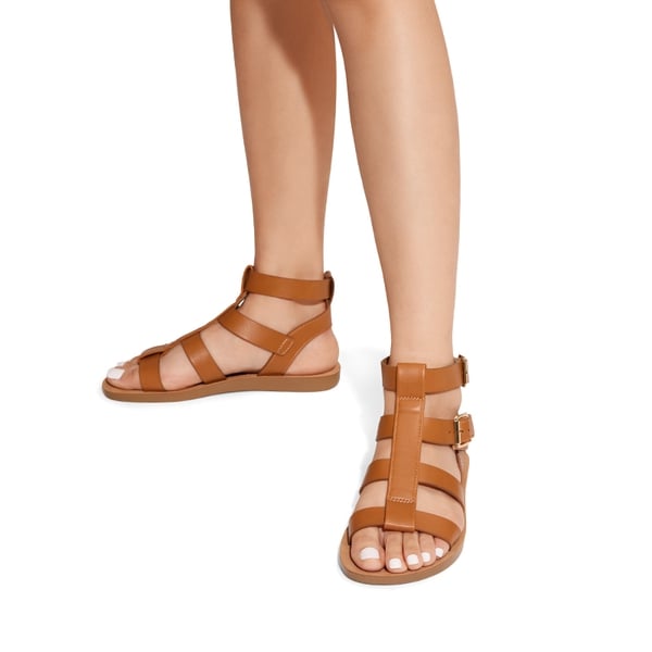 Cushioned Adjustable Gladiator Flat Sandals - TAN - 1